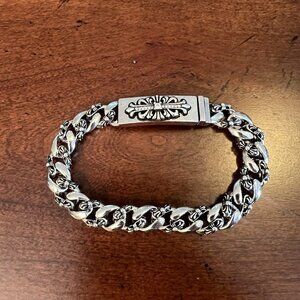 Chrome Hearts Cross Cuban Link Diamond Bracelet Men's 925 Silver Size 20 Cm